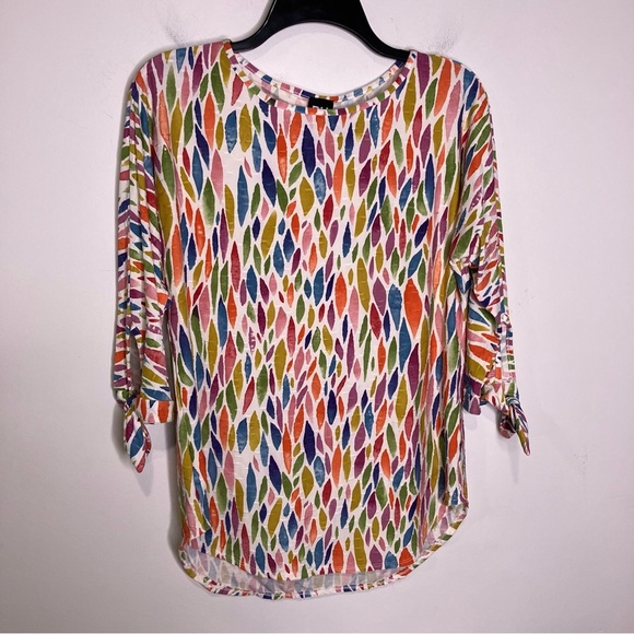 Pure Essence multicolored top elbow sleeves women’s size small casual bright - Picture 1 of 7
